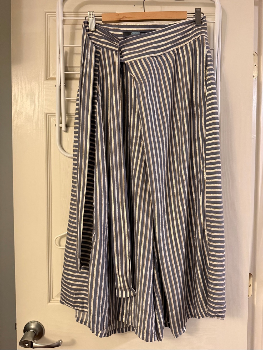 Eva Franco Blue & White Striped Tie-Waist Wide-Leg Pants - Picture 4 of 6